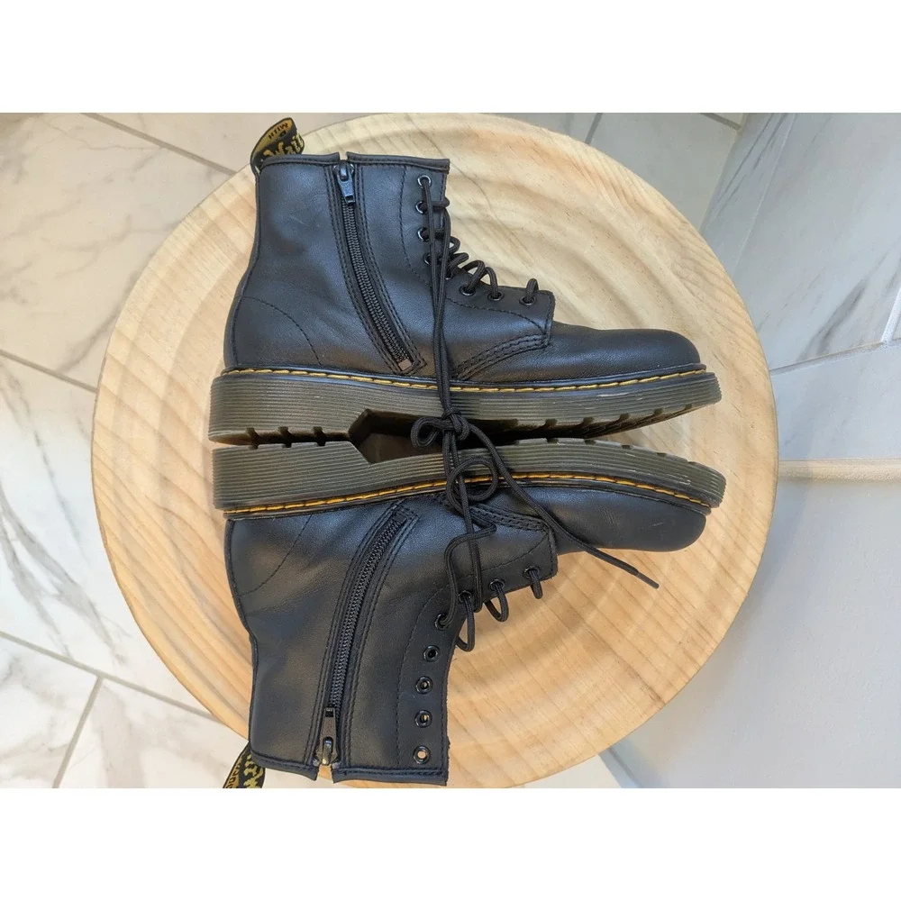 Dr. Martens 1460 J Black Leather Ankle Boots Lace Up‎ Zip Combat Sz 36